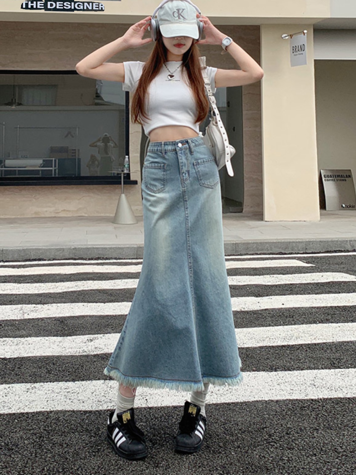 マーメイドスカート 裾フリンジ マーメイドデニムスカート