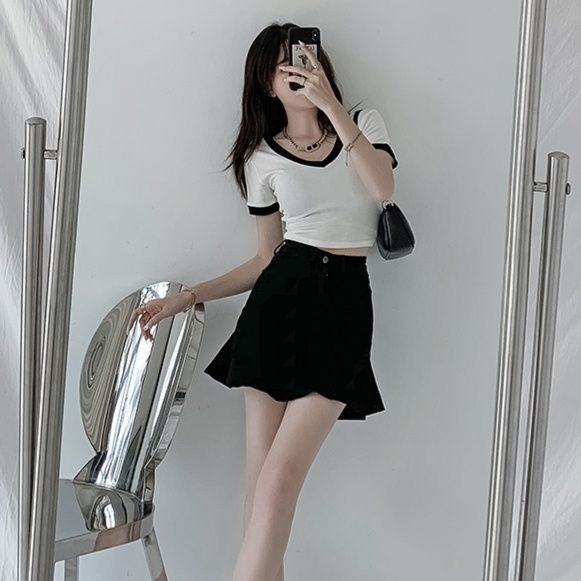 マーメイドスカート マーメイドスカート 裾広がりの波型ミニデニム
