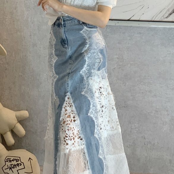 マーメイドスカート レース切替マーメイドデニムスカート