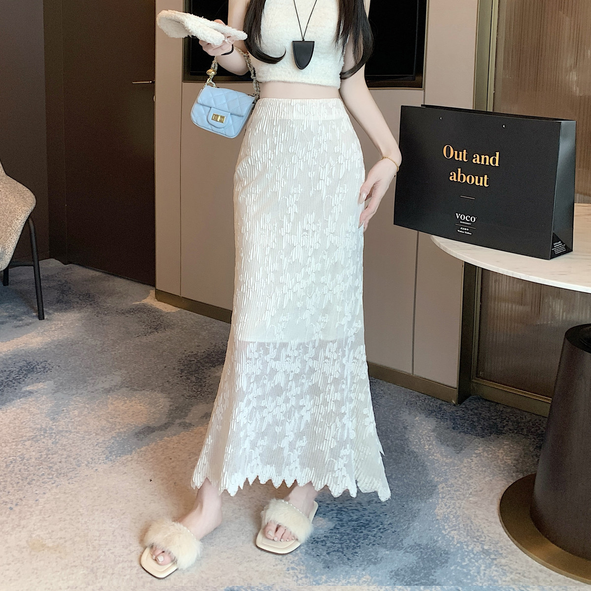 マーメイドスカート 透かし模様の優美レースマーメイド