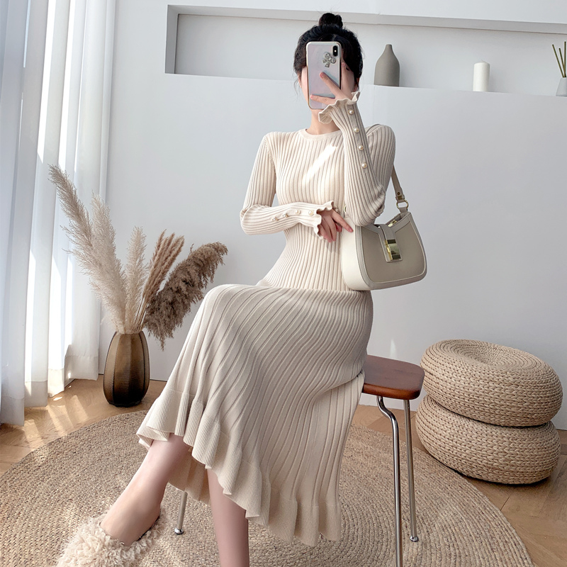マーメイドスカート マーメイドスカート 優美フレアリブニットワンピース