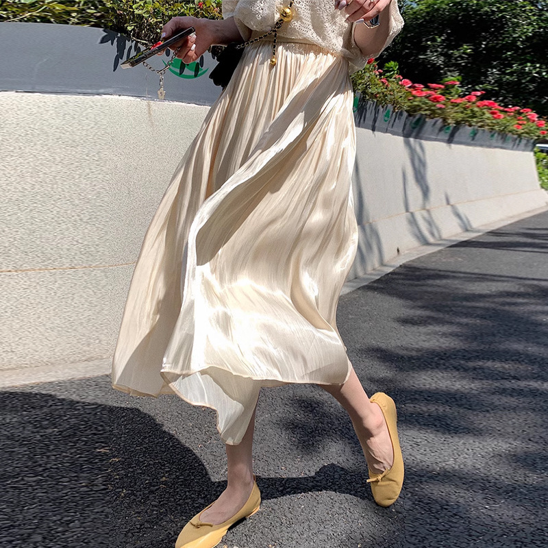 マーメイドスカート 光沢感プリーツサテンロングスカート