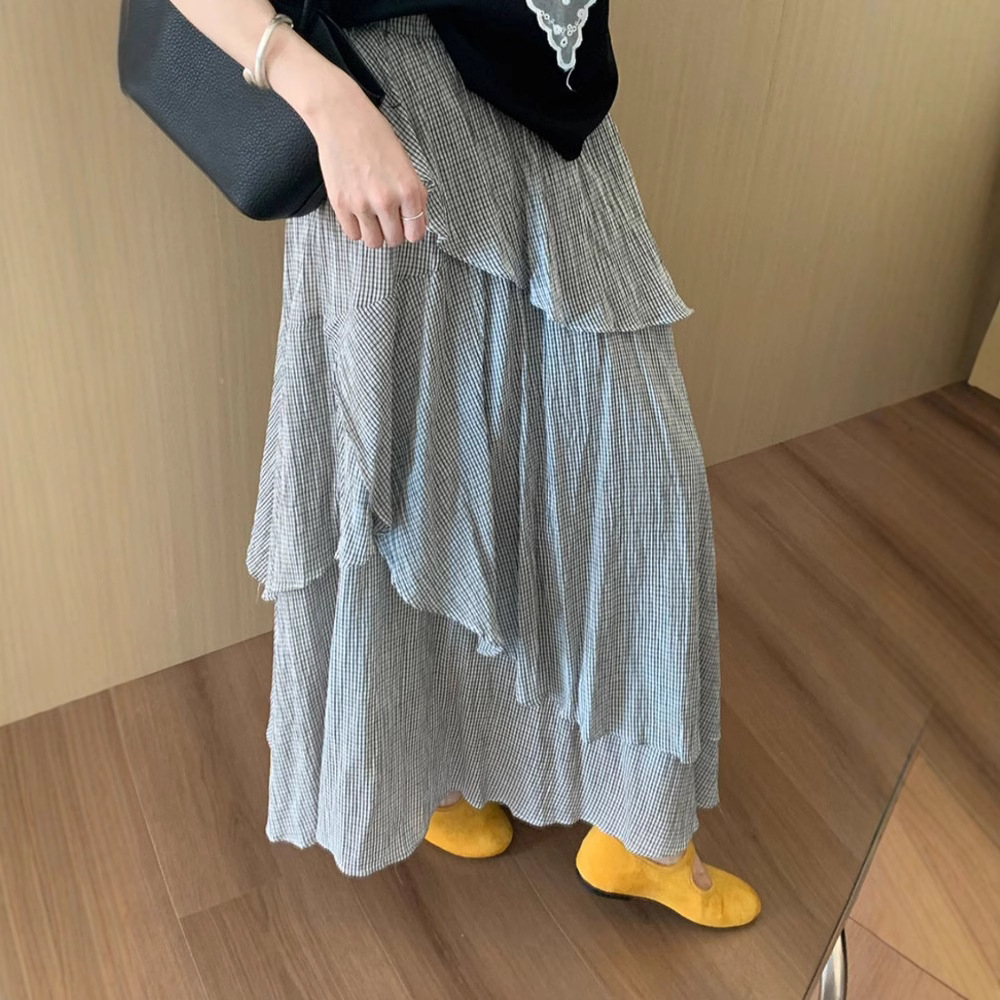 マーメイドスカート 格子柄フリルマーメイドニットスカート