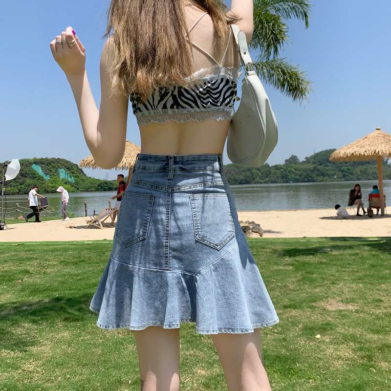 マーメイドスカート マーメイドフレアデニムミニスカート