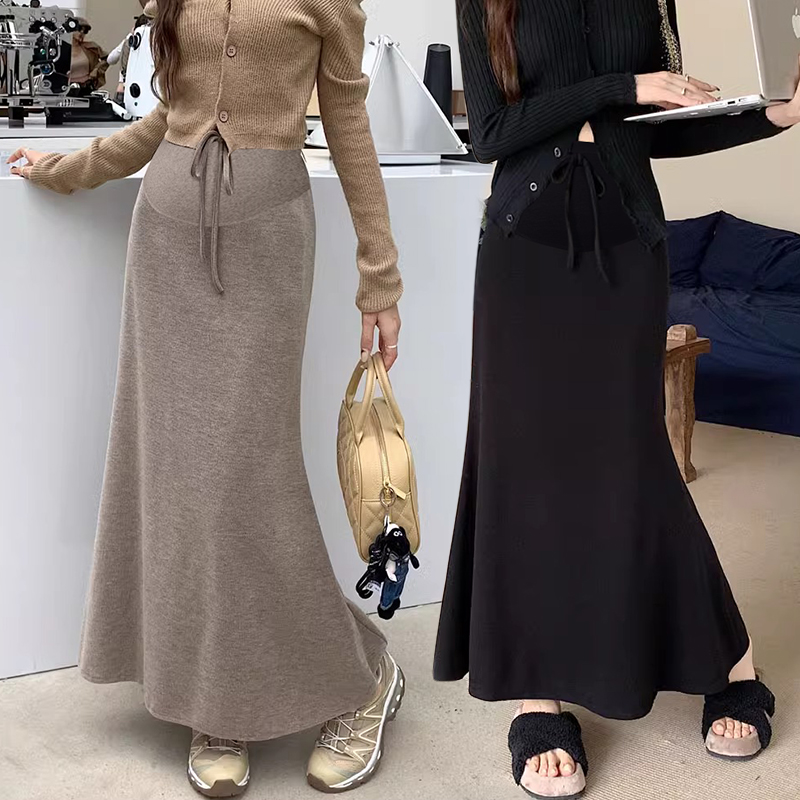マーメイドスカート 優美シルエット 紐付きマーメイドニットスカート