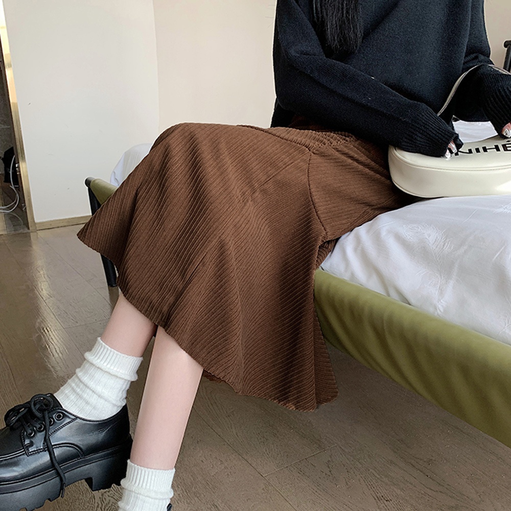 秋冬リブニットマーメイドスカート黒茶