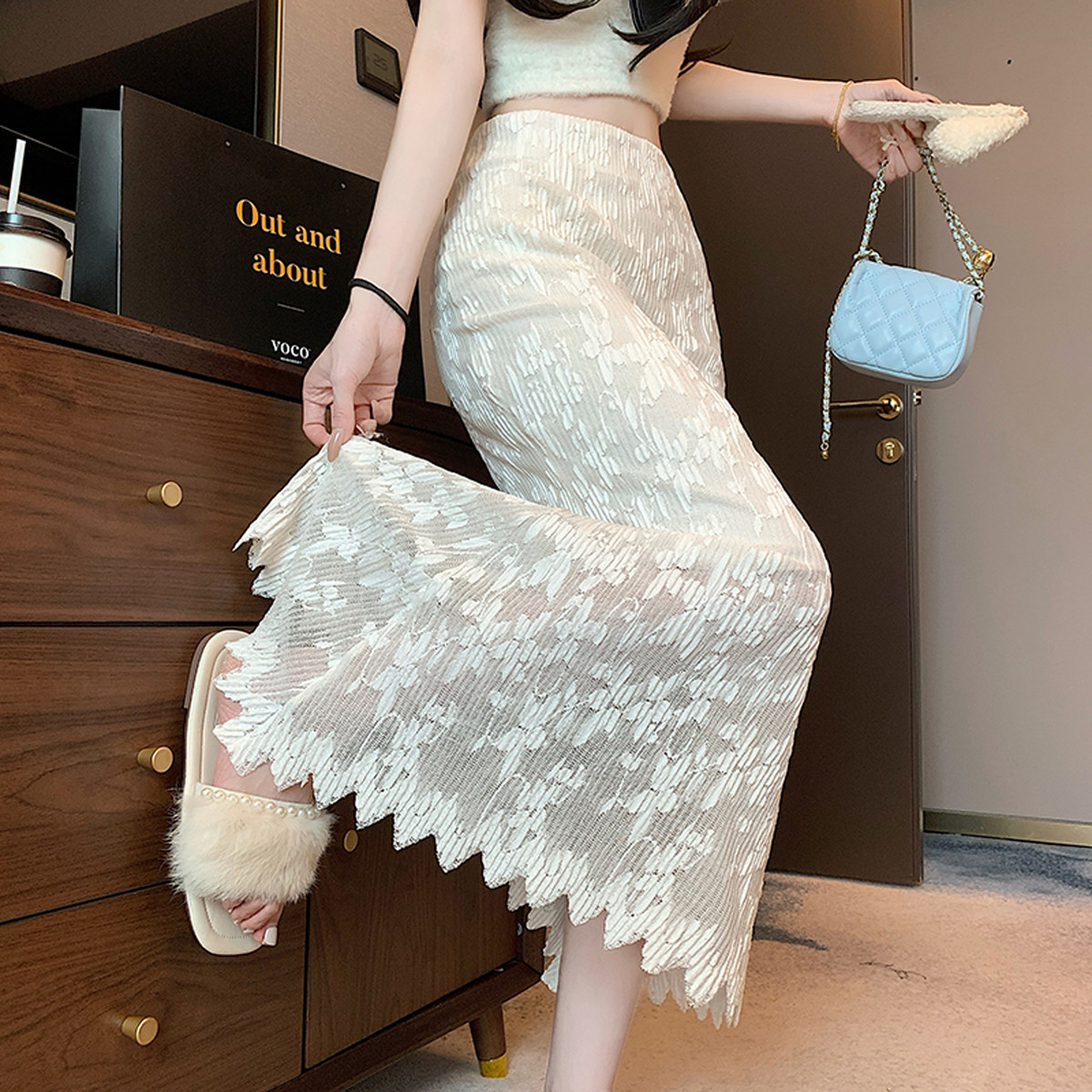 マーメイドスカート 透かし模様の優美レースマーメイド