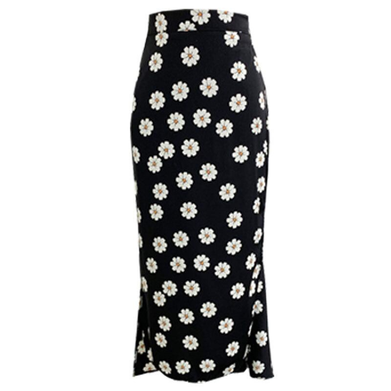 花柄マーメイドスカート パフスリーブ上下セット