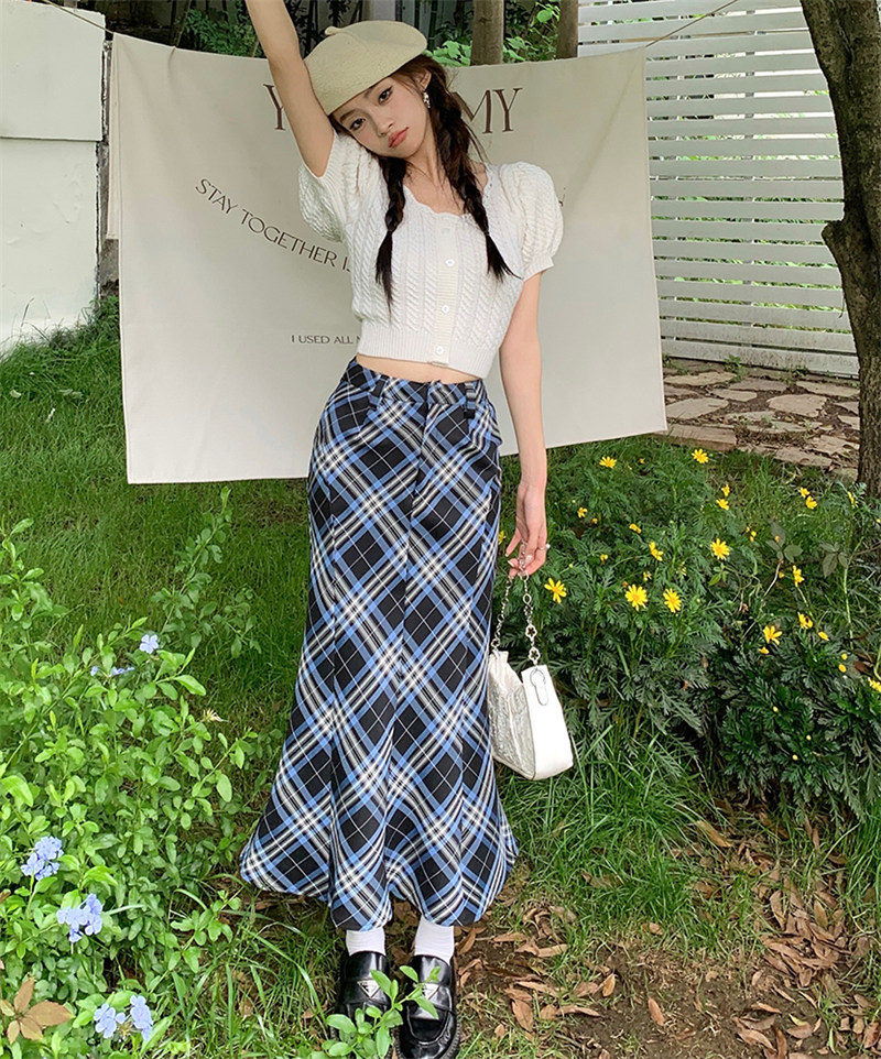 チェック柄マーメイドスカート上品カジュアルロング丈