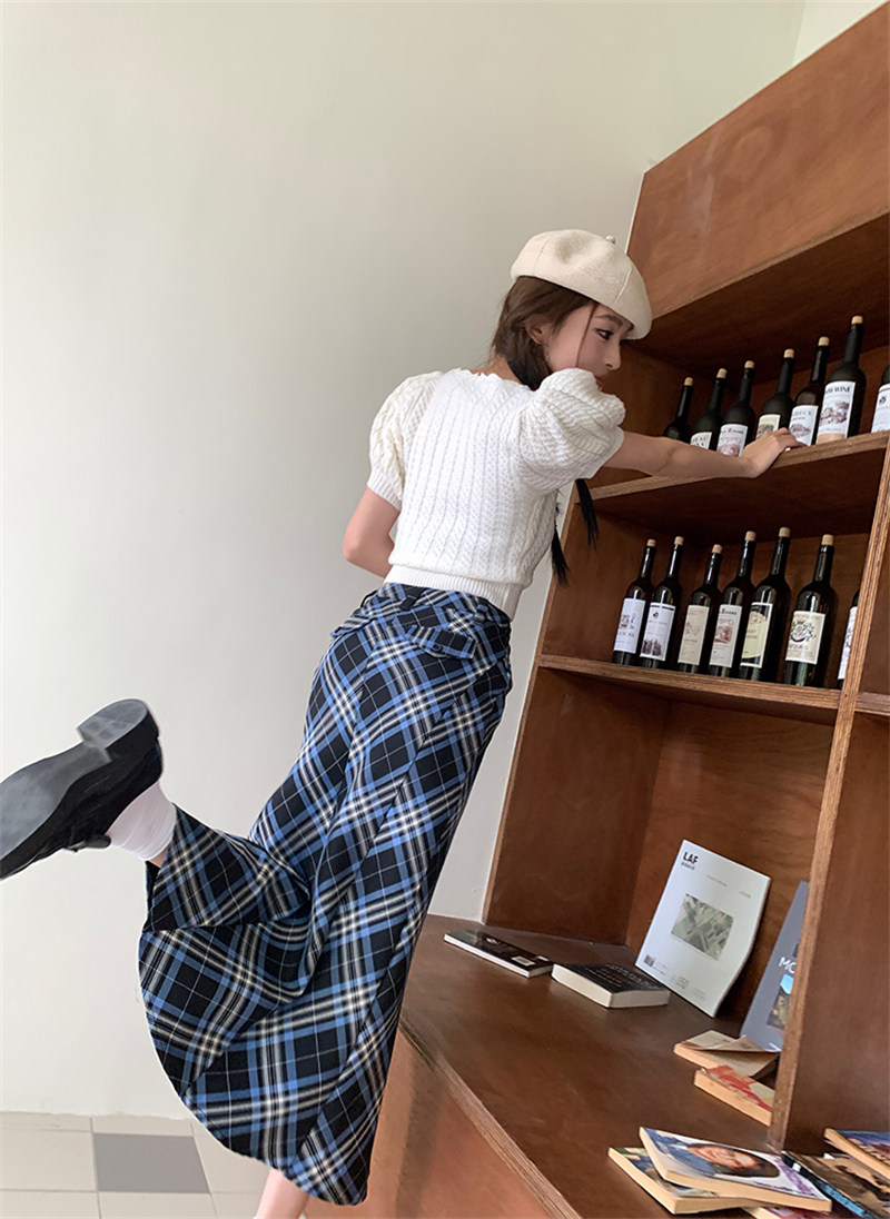 チェック柄マーメイドスカート上品カジュアルロング丈