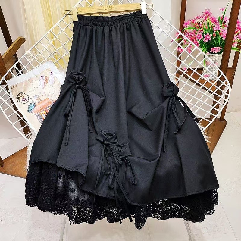 マーメイドスカート リボン飾りレース切り替えマーメイドスカート