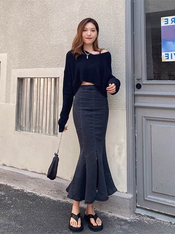 マーメイドスカート しなやか美脚マーメイドデニム