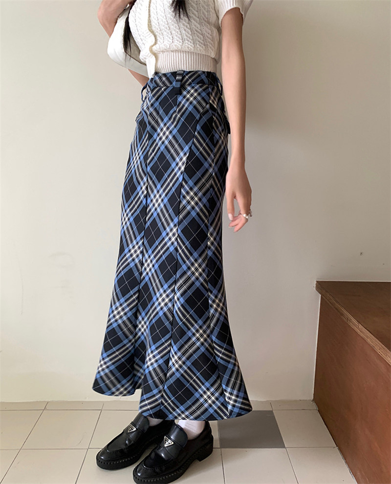 チェック柄マーメイドスカート上品カジュアルロング丈