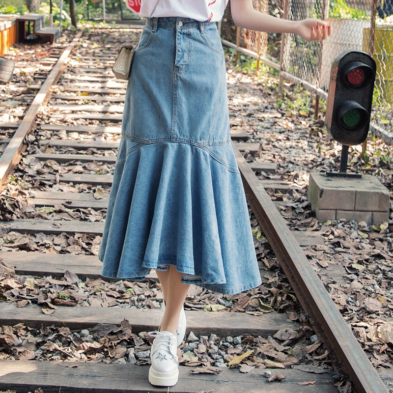 マーメイドスカート 優美な裾広がりデニムスカート