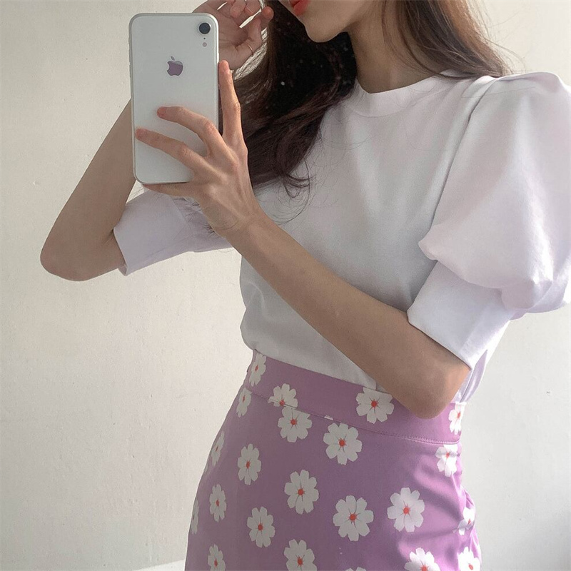 花柄マーメイドスカート パフスリーブ上下セット