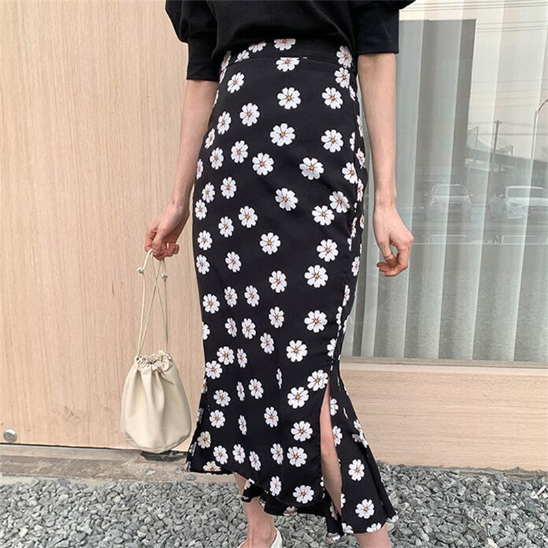 花柄マーメイドスカート パフスリーブ上下セット