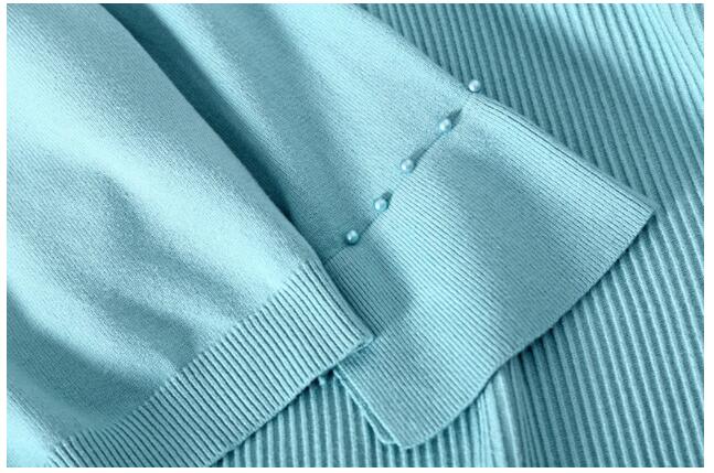 ビーズ装飾ニットセット丸首プルオーバーとマーメイドスカート