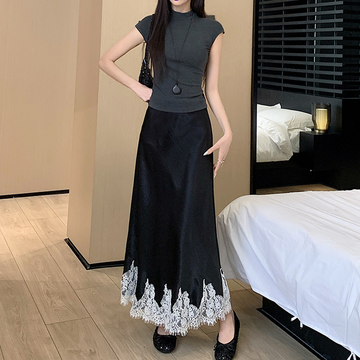 マーメイドスカート 優美なレース裾マーメイドスカート