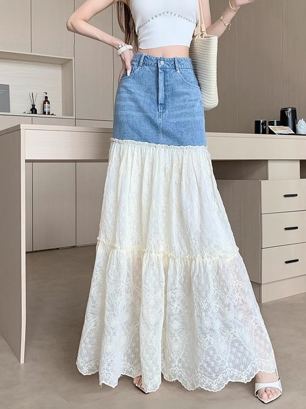 マーメイドスカート レース切替マーメイドデニムスカート
