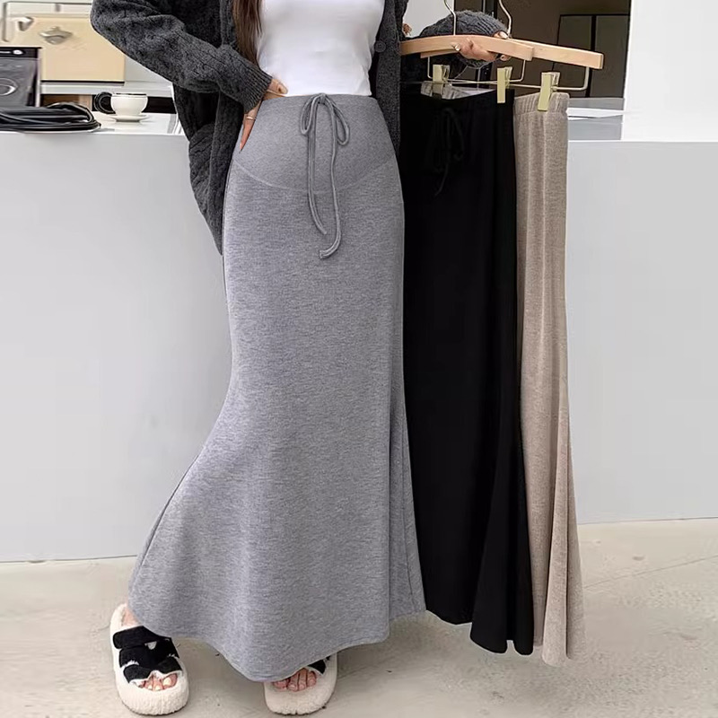 マーメイドスカート 優美シルエット 紐付きマーメイドニットスカート