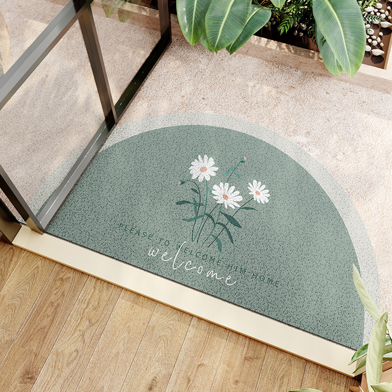 玄関マット 半円型花柄刺繍デザイン屋外用玄関マット