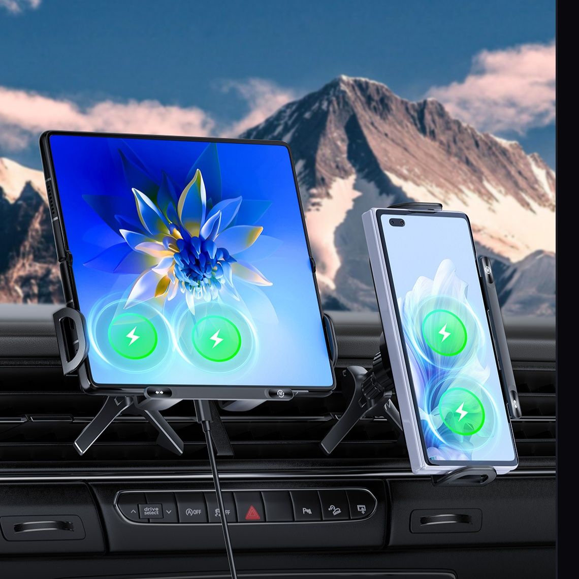 車 スマホホルダー 360度回転式冷却ファン付車載携帯電話固定台