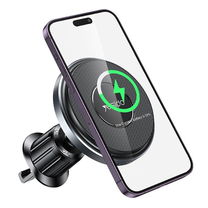 車 スマホホルダー 車載ワイヤレス充電機能付き磁気吸着式スマホホルダー