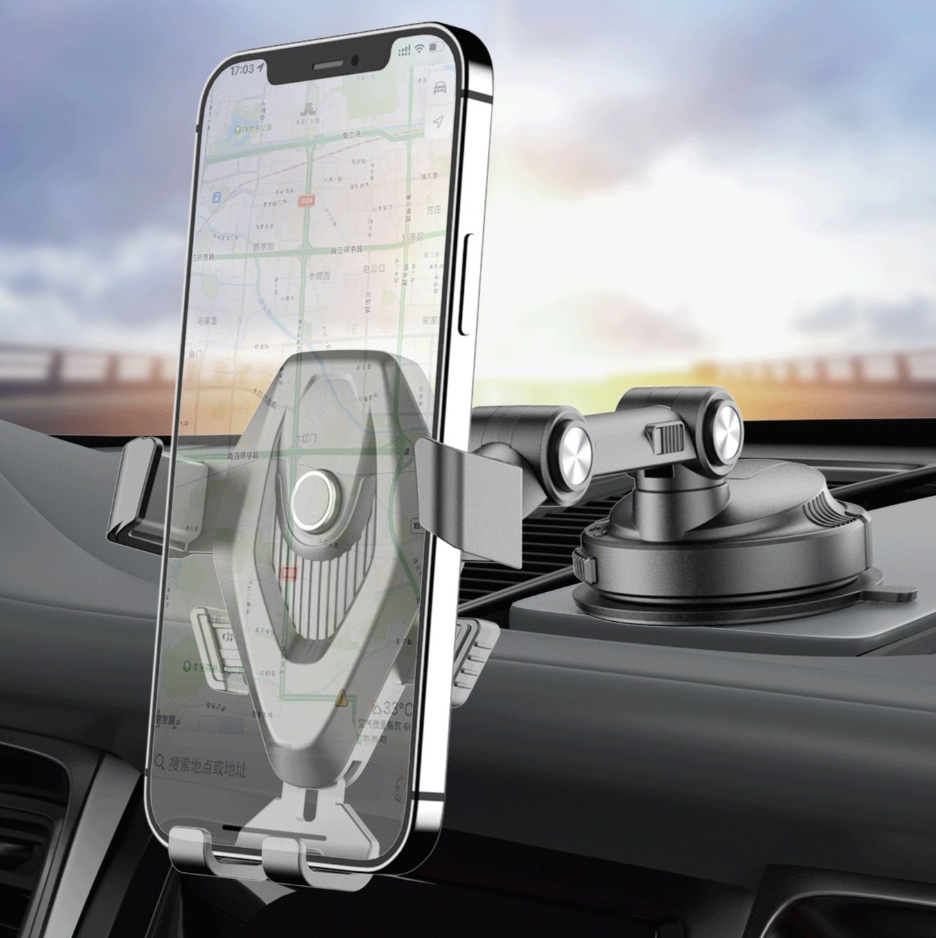 車 スマホホルダー 重力式吸盤スマホホルダー