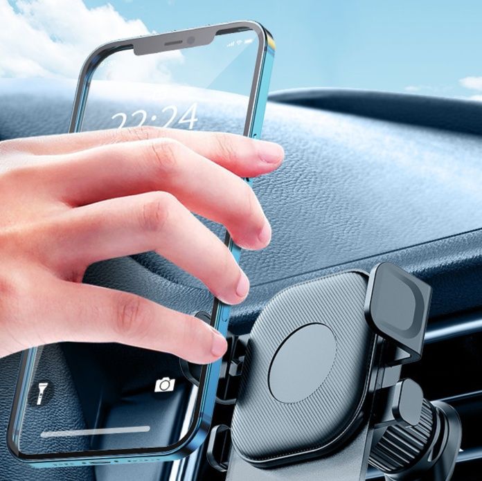 車 スマホホルダー 重力式自動開閉車載スマホホルダーエアコン取付型