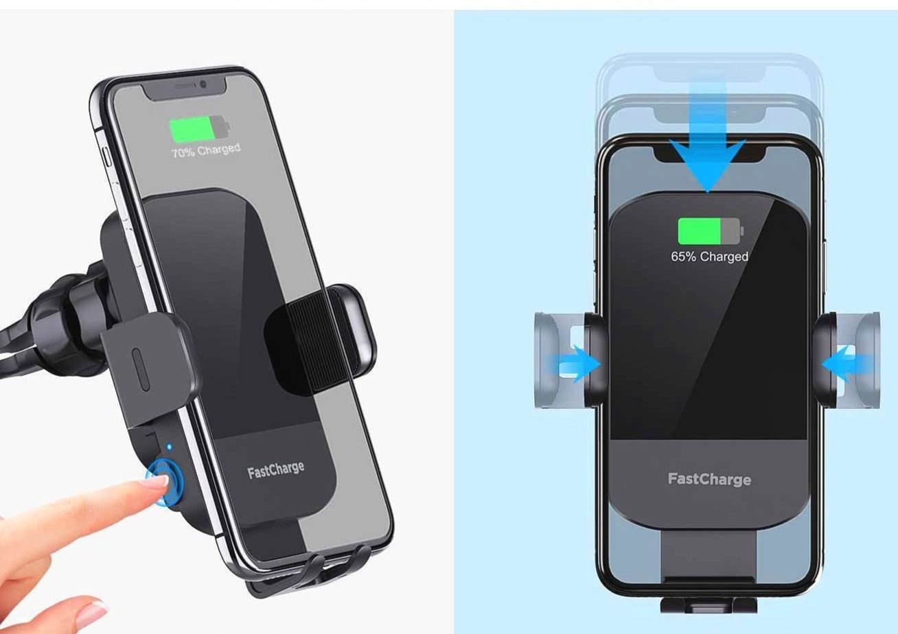 車 スマホホルダー 自動開閉式車載スマホホルダー無線充電対応