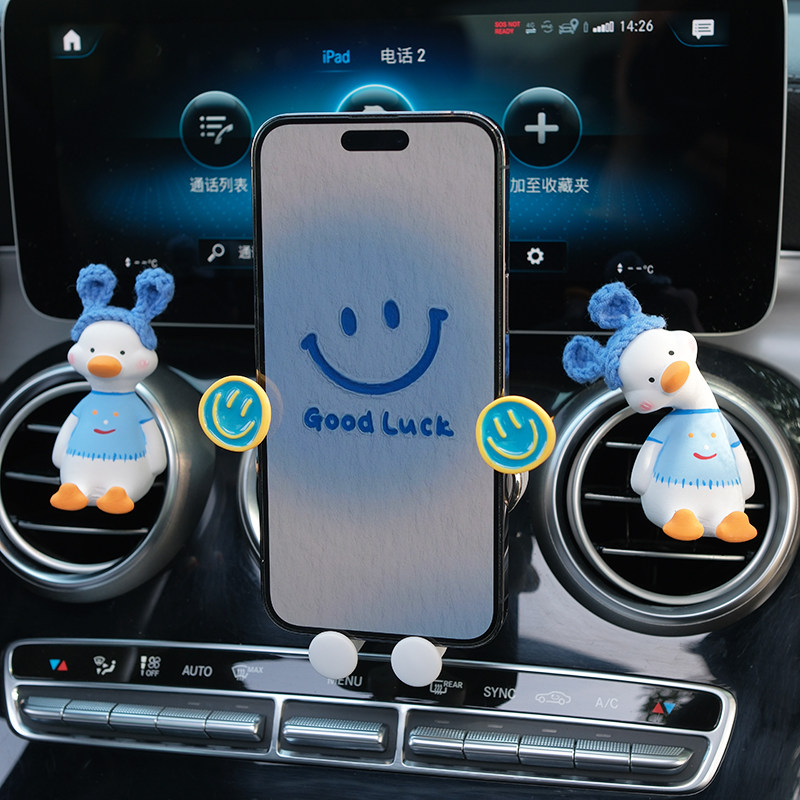 車 スマホホルダー 笑顔デザイン エアコン吹き出し口固定式 車載端末保持具