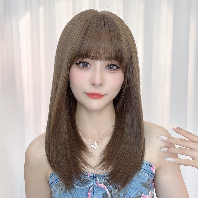 女装 ふんわり前髪のセミロングストレートウィッグ