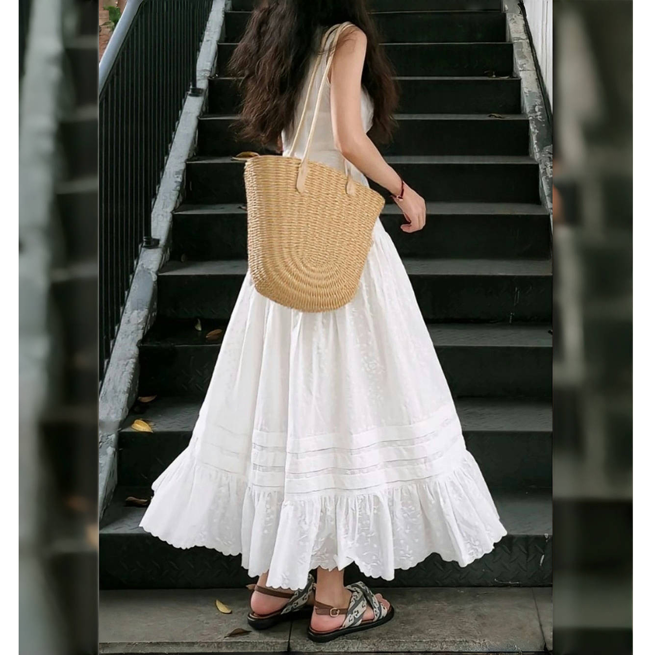 女装 新作白色ティアードロングスカート夏用レディース