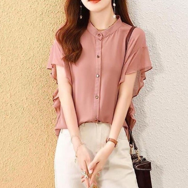 女装 スーツ用シフォンブラウス半袖フレア袖通勤オフィス