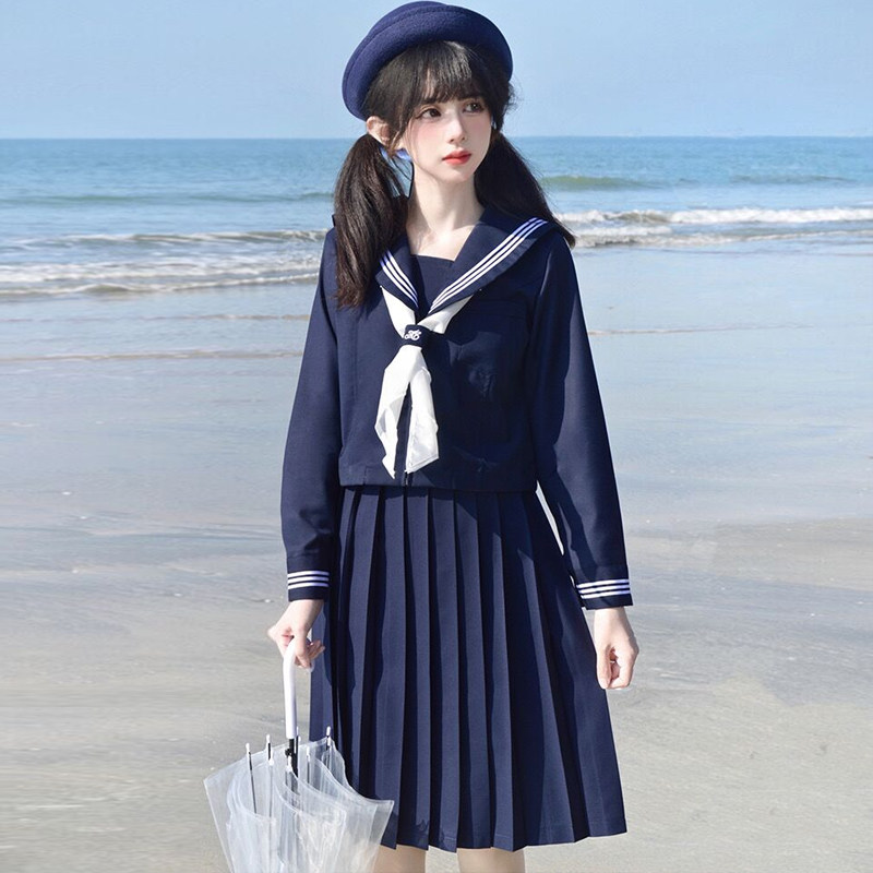 女装 清楚系長袖セーラー服上下セット