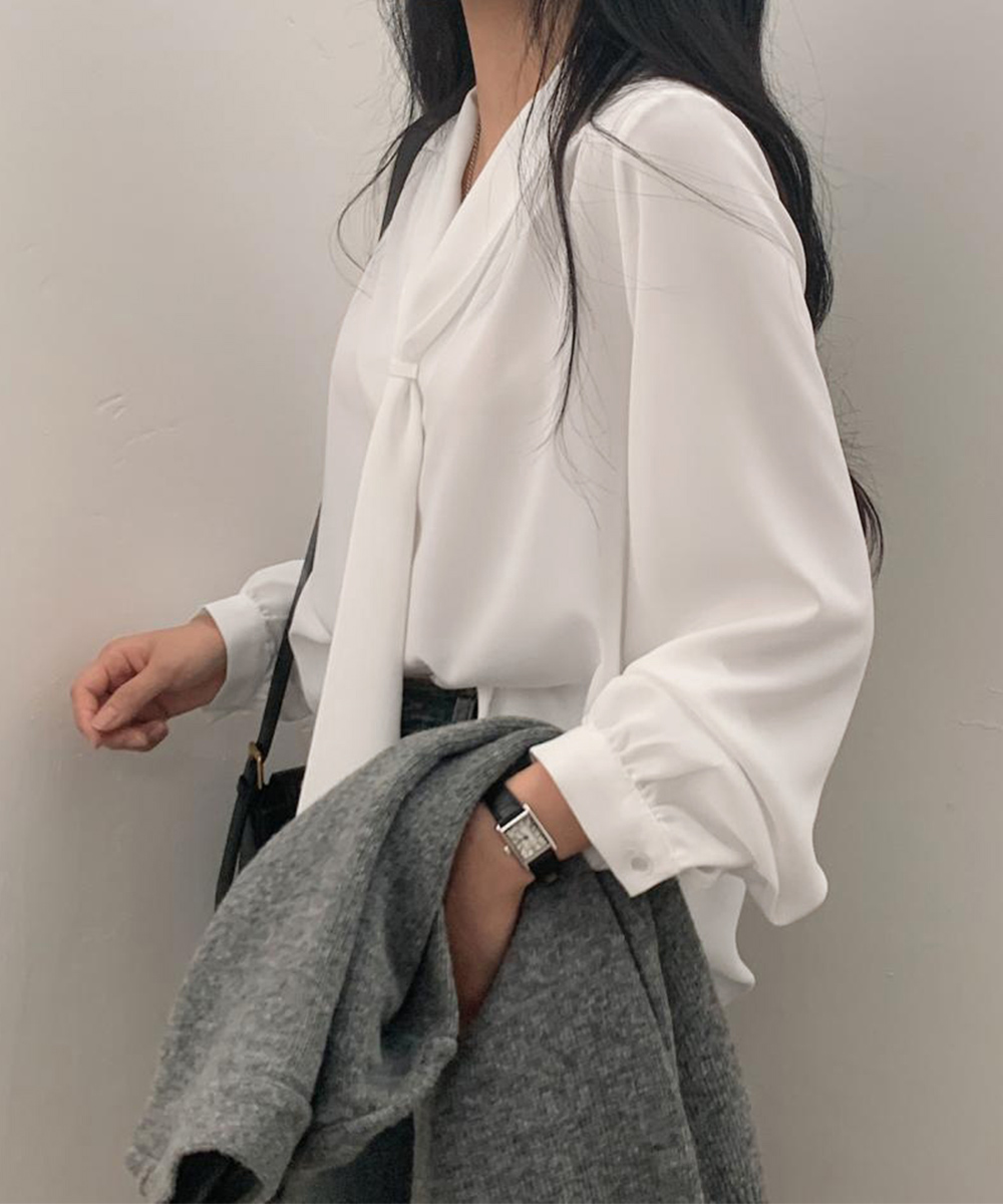 女装 スーツ対応ボウタイブラウス長袖とろみ素材