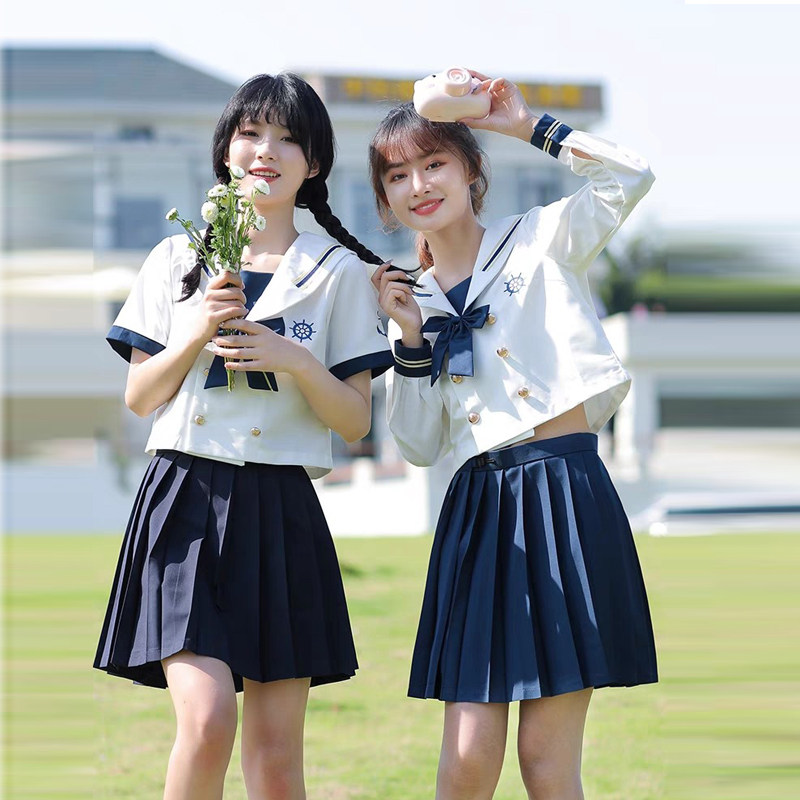 女装 可愛いリボン付き長袖セーラー服上下セット