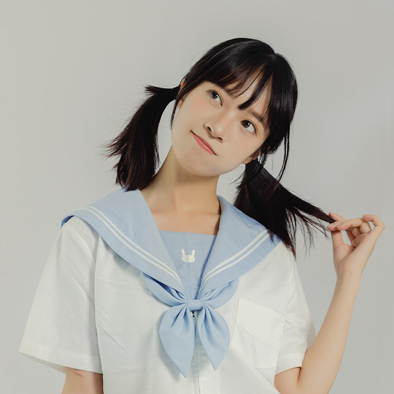 女装 爽やか配色半袖セーラー服上下セット