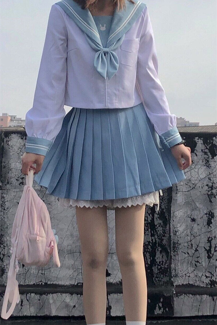 女装 爽やか配色半袖セーラー服上下セット