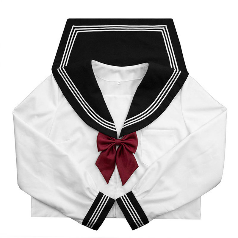 女装 学園風大きめリボン付き半袖セーラー服上下セット