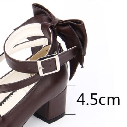 女装 大きなリボン付きクロスストラップ太踵メイド靴