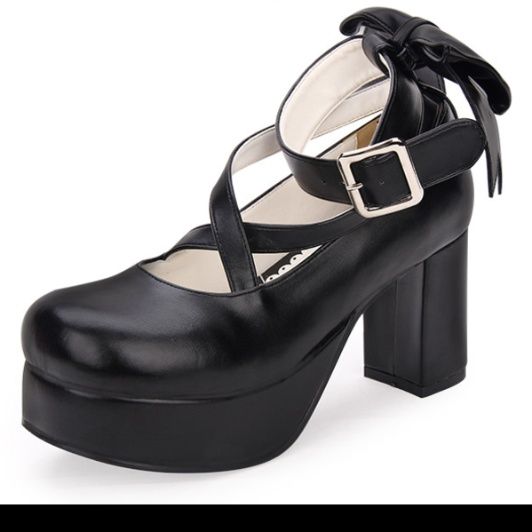 女装 リボン付き厚底クロスストラップメイドシューズ