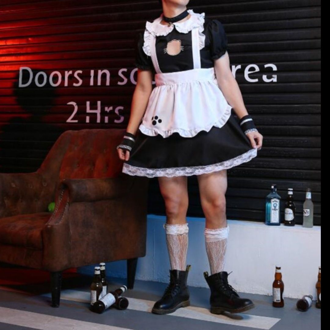 女装 キュート猫耳付き本格メイド服フルセット