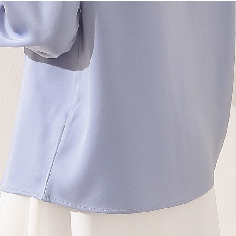 女装 エレガントリボン付きサテン調長袖ブラウス