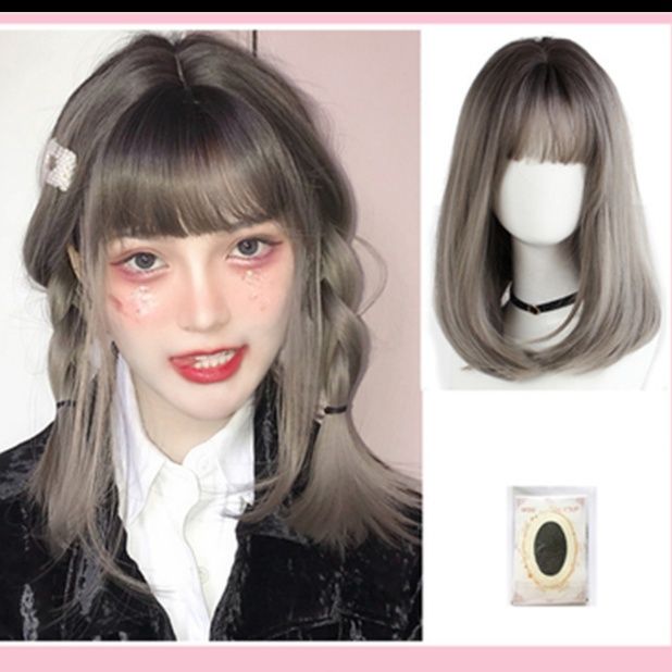女装 ウィッグ 前髪ぱっつん グラデーション ミディアム