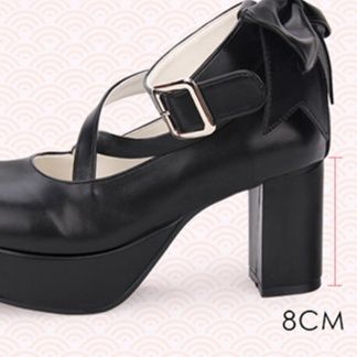 女装 リボン付き厚底クロスストラップメイドシューズ