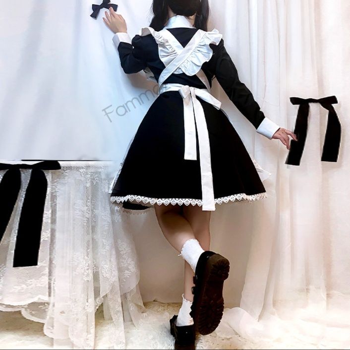 女装 姫系フリル付き長袖メイドワンピース衣装セット