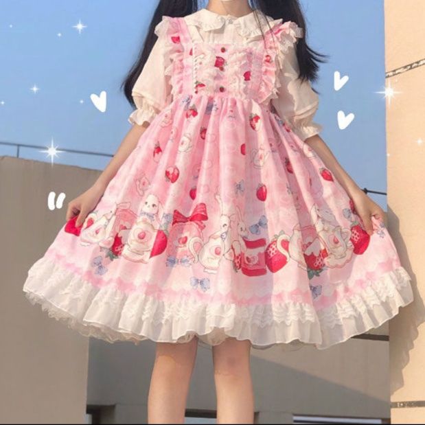 女装 苺うさぎ姫の甘ロリ風メイドワンピース