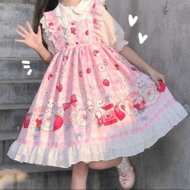 女装 苺うさぎ姫の甘ロリ風メイドワンピース