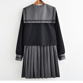 女装 配色切替セーラー服上下セット長袖プリーツスカート付
